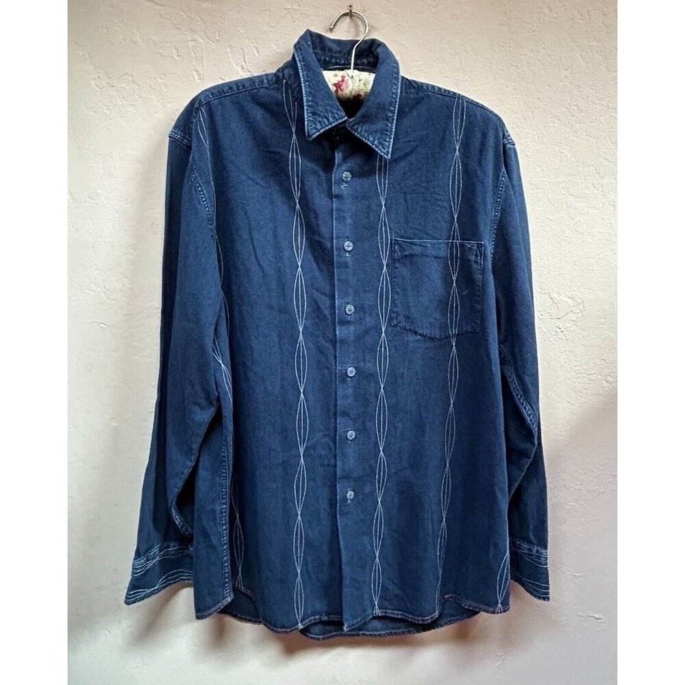Indigo Palms Denim Company Mens Large Blue Button Up Long Sleeve Shirt Pocket